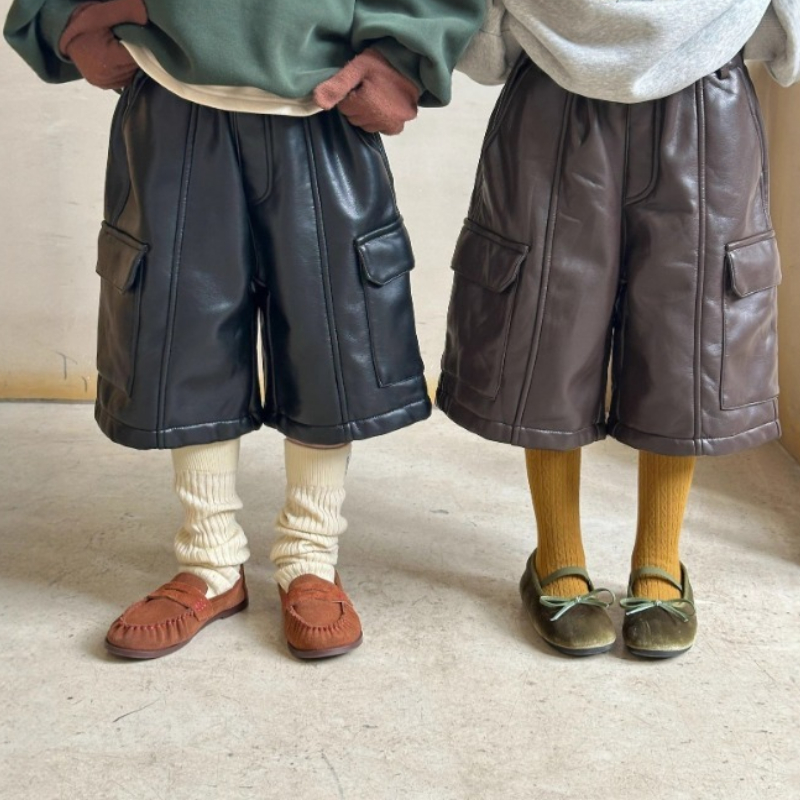 Leather Work For Kids - بنطلون جلد ناعم ومخملي للأطفال الكوريين