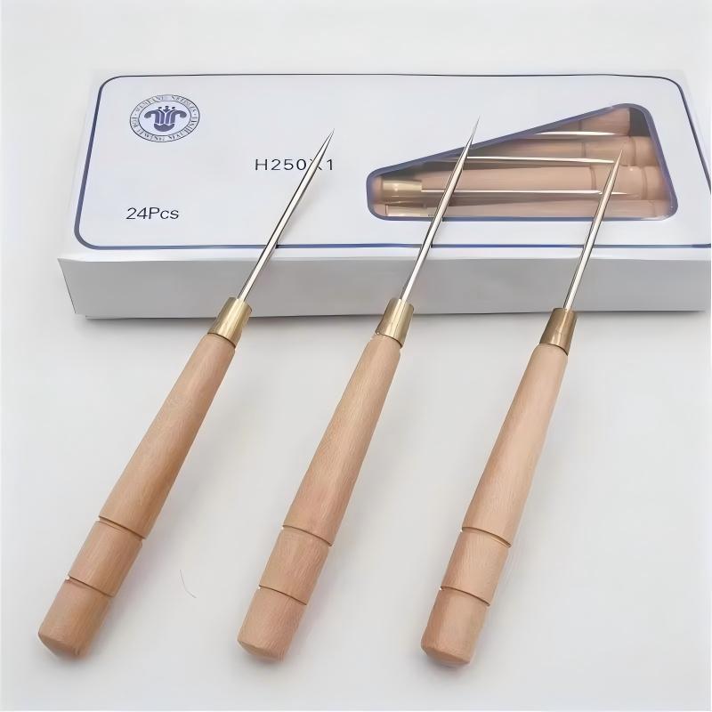 Leatherwork Awl - 3 قطعة مقبض خشبي Awl أداة